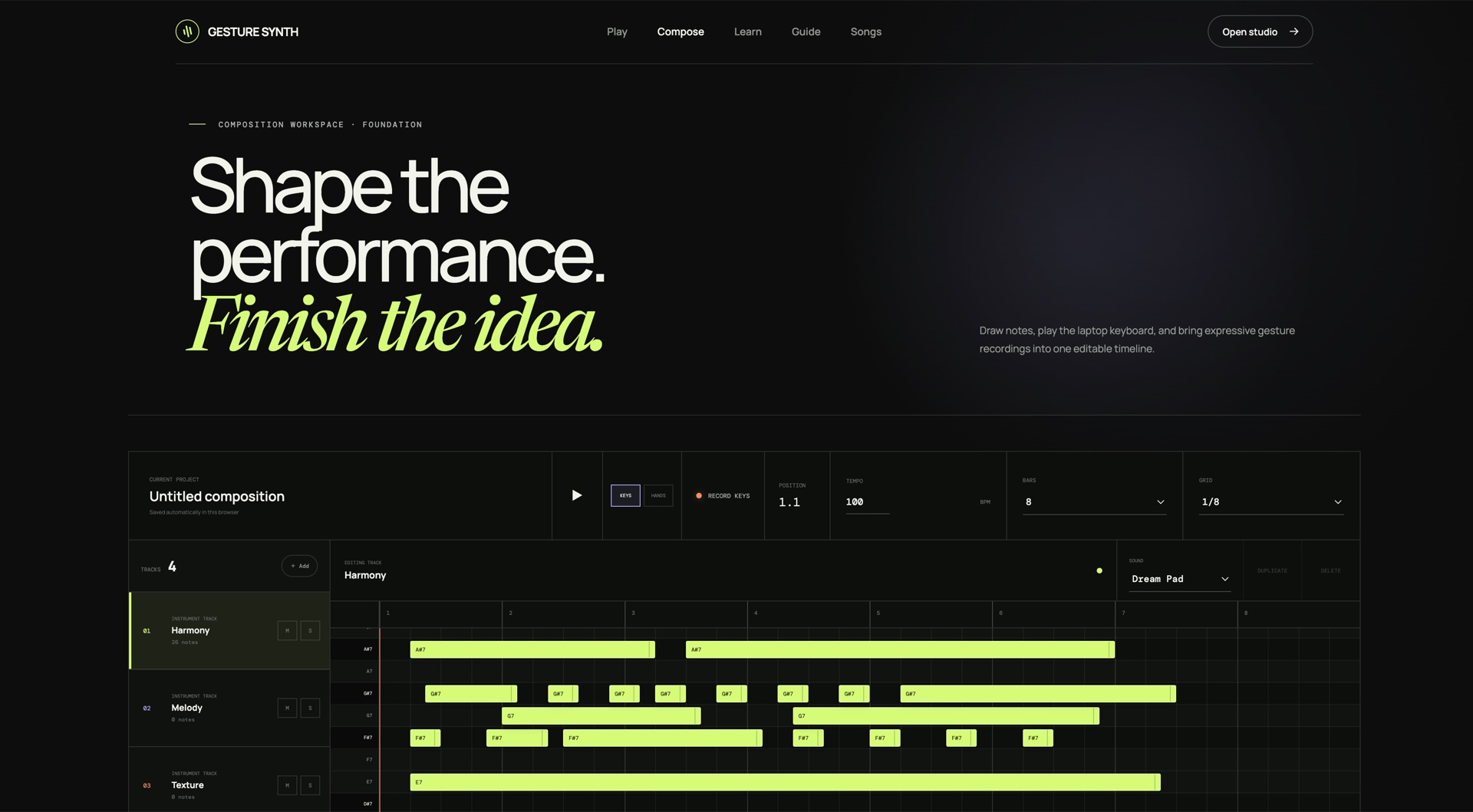 Gesture Synth composition workspace