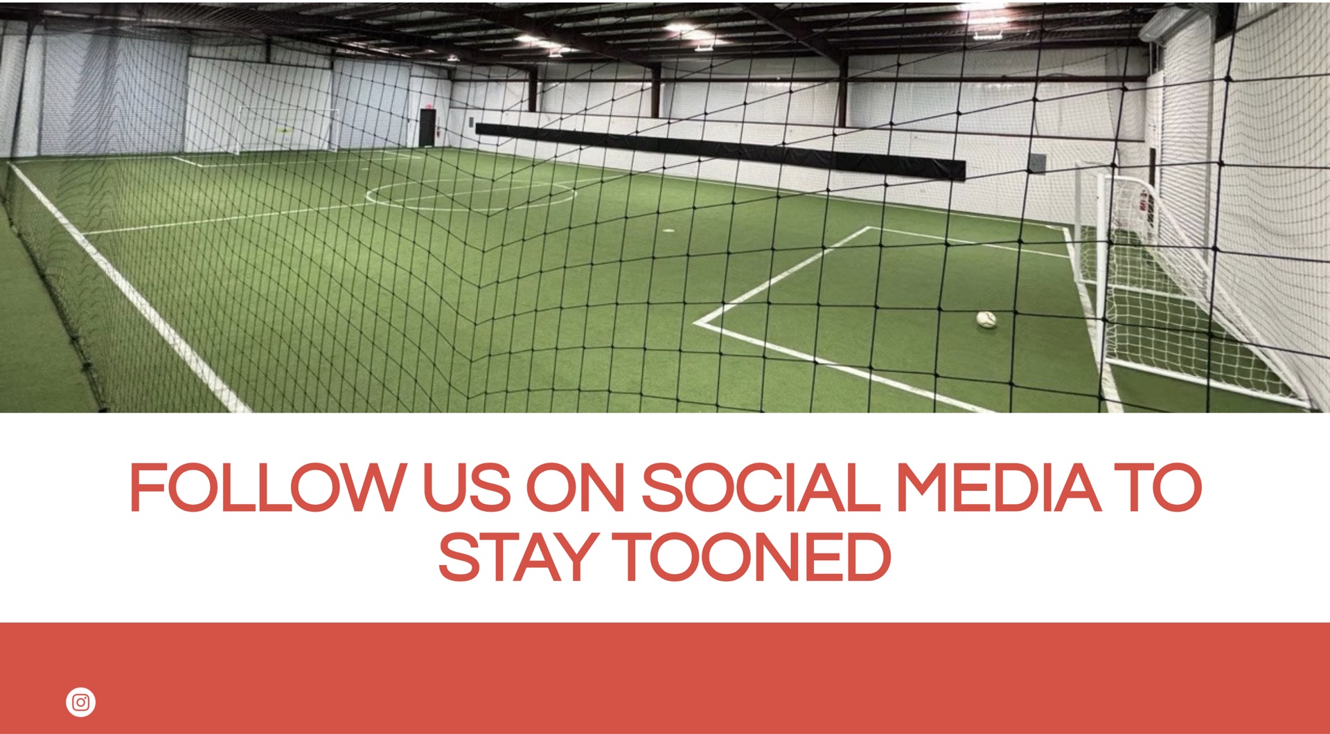 Golazo Soccer indoor field and website call to follow on social media